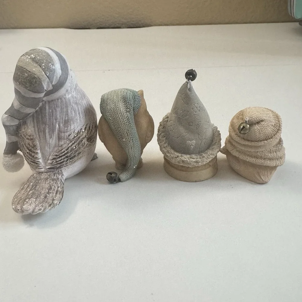 Bird Figurine Ceramic Lot of 4 Outdoor Indoor Home & Garden Decor 1 Bird, 3 Owls